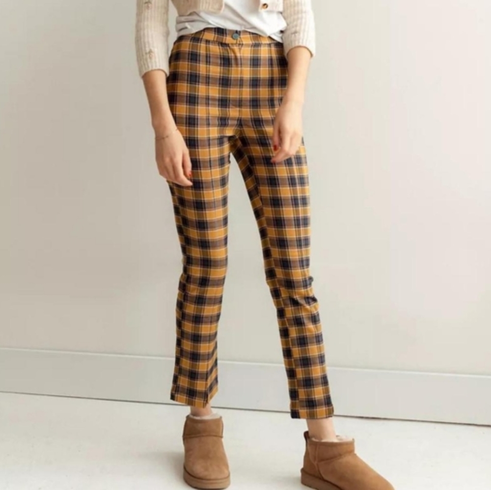 Urban Outfitters High Waist Yellow Plaid Pants Size 14 US